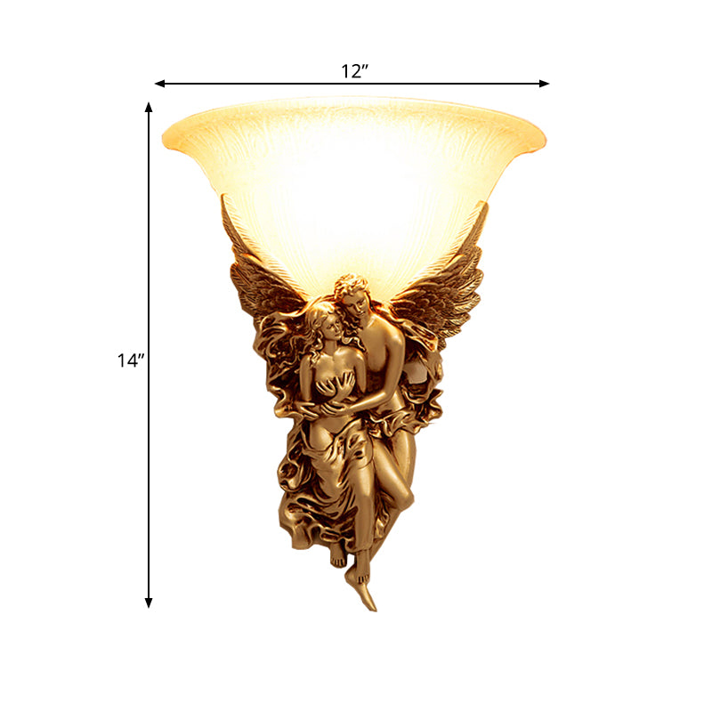 Gold/Beige Bell Flush Mount Colonialist Frosted Glass 1 Head Living Room Wall Mounted Light Clearhalo 'Wall Lamps & Sconces' 'Wall Lights' Lighting' 264875