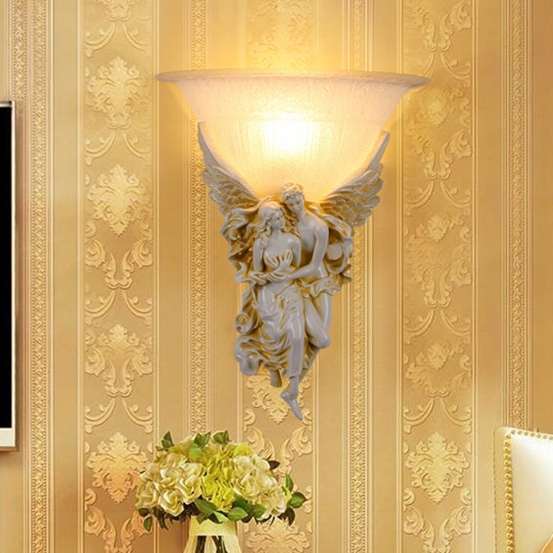 Gold/Beige Bell Flush Mount Colonialist Frosted Glass 1 Head Living Room Wall Mounted Light Clearhalo 'Wall Lamps & Sconces' 'Wall Lights' Lighting' 264878