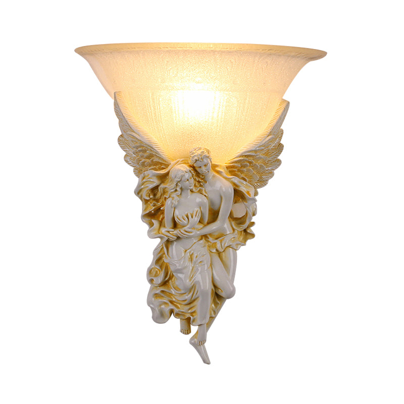 Gold/Beige Bell Flush Mount Colonialist Frosted Glass 1 Head Living Room Wall Mounted Light Clearhalo 'Wall Lamps & Sconces' 'Wall Lights' Lighting' 264880