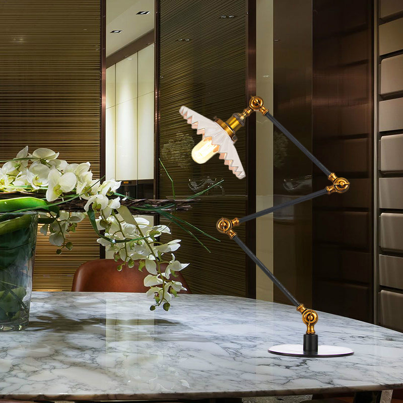 Scalloped Ceramic Shade Table Light Farmhouse Stylish 1 Light Black/Brass Table Lamp with Adjustable Arm for Bedroom Clearhalo 'Lamps' 'Table Lamps' Lighting' 264977