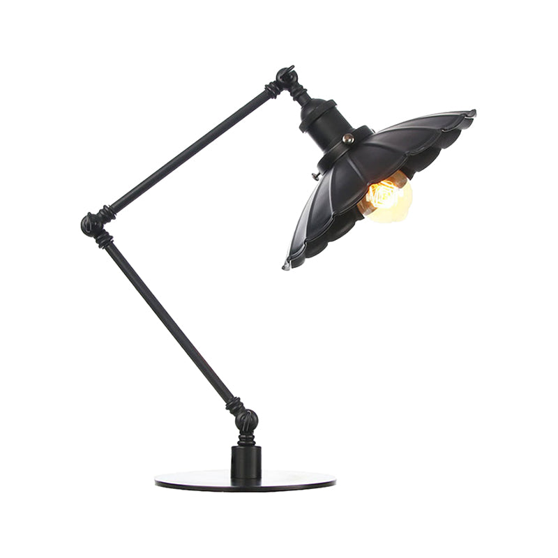 1 Bulb Study Room Table Lighting Vintage Stylish Adjustable Black/Brass Table Lamp with Scalloped Edge Metal Shade Clearhalo 'Lamps' 'Table Lamps' Lighting' 265026