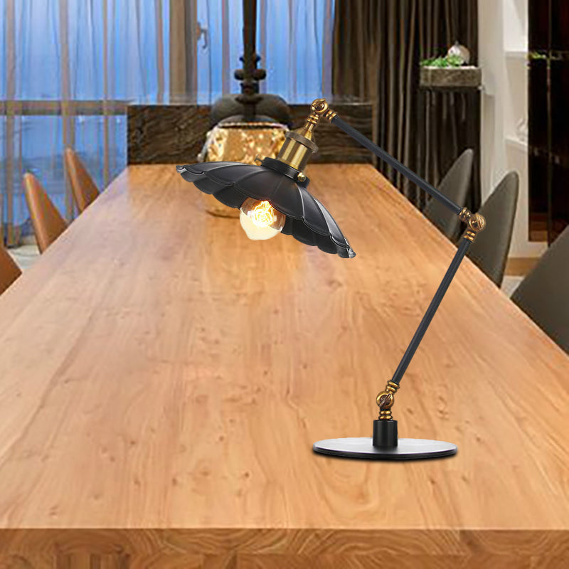1 Bulb Study Room Table Lighting Vintage Stylish Adjustable Black/Brass Table Lamp with Scalloped Edge Metal Shade Clearhalo 'Lamps' 'Table Lamps' Lighting' 265029