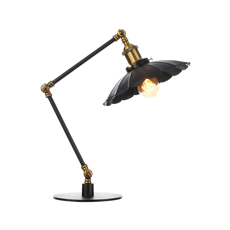 1 Bulb Study Room Table Lighting Vintage Stylish Adjustable Black/Brass Table Lamp with Scalloped Edge Metal Shade Clearhalo 'Lamps' 'Table Lamps' Lighting' 265031