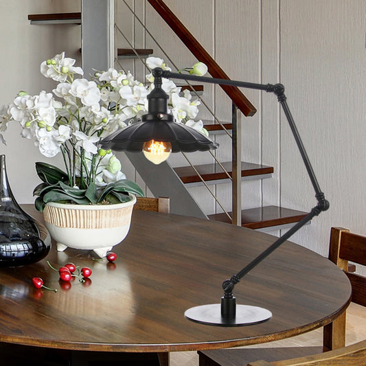 1 Bulb Study Room Table Lighting Vintage Stylish Adjustable Black/Brass Table Lamp with Scalloped Edge Metal Shade Black B Clearhalo 'Lamps' 'Table Lamps' Lighting' 265033