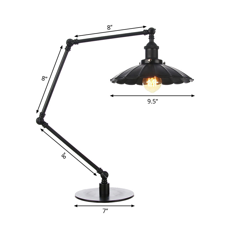 1 Bulb Study Room Table Lighting Vintage Stylish Adjustable Black/Brass Table Lamp with Scalloped Edge Metal Shade Clearhalo 'Lamps' 'Table Lamps' Lighting' 265037