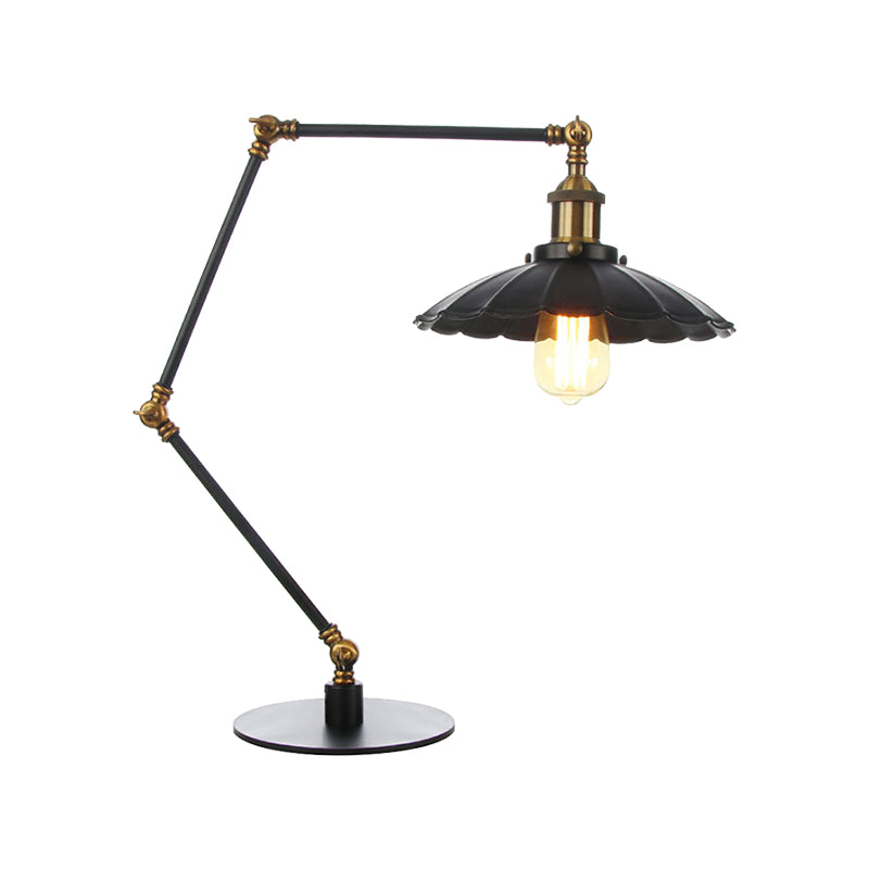 1 Bulb Study Room Table Lighting Vintage Stylish Adjustable Black/Brass Table Lamp with Scalloped Edge Metal Shade Clearhalo 'Lamps' 'Table Lamps' Lighting' 265041