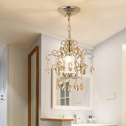 Geometric Pendant Light Crystal Modern 1 Head Ceiling Chandelier with 16" Adjustable Chain in Chrome Chrome Clearhalo 'Ceiling Lights' 'Chandeliers' 'Modern Chandeliers' 'Modern' Lighting' 265095
