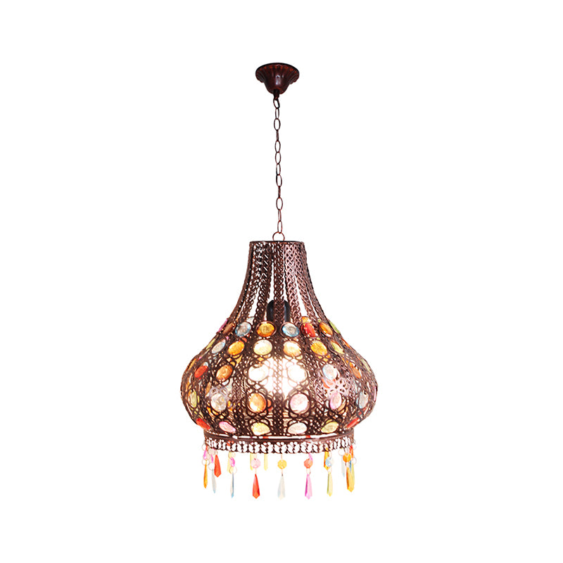 Bohemia Teardrop Ceiling Pendant Light Metal 1 Bulb Hanging Lamp with Decorative Gem in Weathered Copper Clearhalo 'Art Deco Pendants' 'Cast Iron' 'Ceiling Lights' 'Ceramic' 'Crystal' 'Industrial Pendants' 'Industrial' 'Metal' 'Middle Century Pendants' 'Pendant Lights' 'Pendants' 'Tiffany' Lighting' 265110