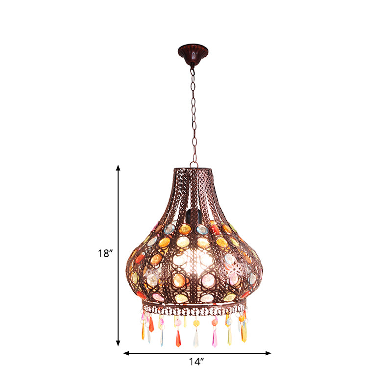 Bohemia Teardrop Ceiling Pendant Light Metal 1 Bulb Hanging Lamp with Decorative Gem in Weathered Copper Clearhalo 'Art Deco Pendants' 'Cast Iron' 'Ceiling Lights' 'Ceramic' 'Crystal' 'Industrial Pendants' 'Industrial' 'Metal' 'Middle Century Pendants' 'Pendant Lights' 'Pendants' 'Tiffany' Lighting' 265111