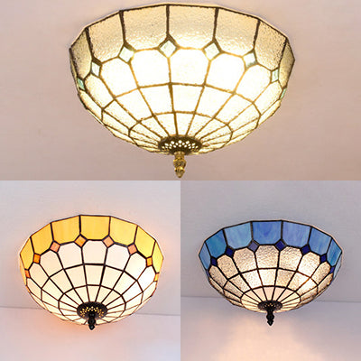Bowl Ceiling Light Fixture Tiffany Stained Glass 2 Lights Flushmount Light in Beige/Clear/Blue for Bathroom Clearhalo 'Ceiling Lights' 'Close To Ceiling Lights' 'Close to ceiling' 'Flush mount' Lighting' 26521