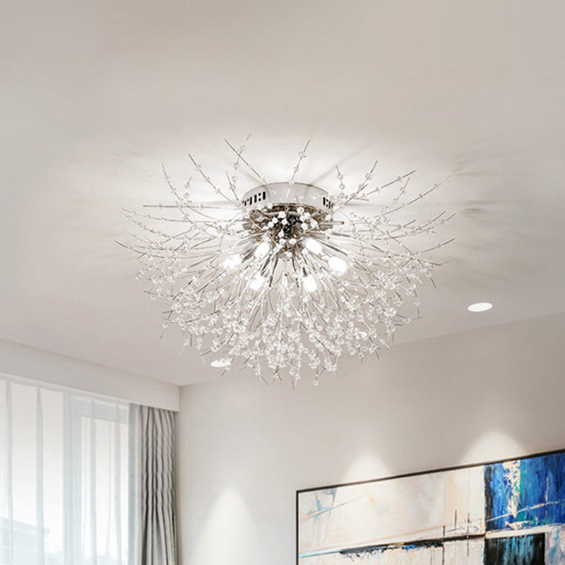 23.5"/27.5" W Radial Crystal Flush Mount Lamp Contemporary 6/8 Lights Bedroom Ceiling Mounted Fixture in Silver/Gold, Warm Light Clearhalo 'Ceiling Lights' 'Close To Ceiling Lights' 'Close to ceiling' 'Flush mount' Lighting' 265225