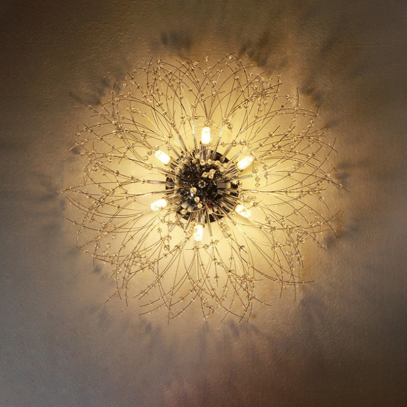 23.5"/27.5" W Radial Crystal Flush Mount Lamp Contemporary 6/8 Lights Bedroom Ceiling Mounted Fixture in Silver/Gold, Warm Light Clearhalo 'Ceiling Lights' 'Close To Ceiling Lights' 'Close to ceiling' 'Flush mount' Lighting' 265226