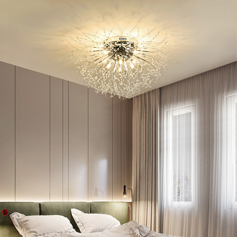 23.5"/27.5" W Radial Crystal Flush Mount Lamp Contemporary 6/8 Lights Bedroom Ceiling Mounted Fixture in Silver/Gold, Warm Light Clearhalo 'Ceiling Lights' 'Close To Ceiling Lights' 'Close to ceiling' 'Flush mount' Lighting' 265227