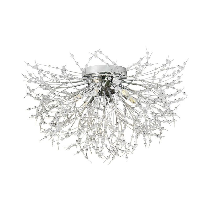 23.5"/27.5" W Radial Crystal Flush Mount Lamp Contemporary 6/8 Lights Bedroom Ceiling Mounted Fixture in Silver/Gold, Warm Light Clearhalo 'Ceiling Lights' 'Close To Ceiling Lights' 'Close to ceiling' 'Flush mount' Lighting' 265228