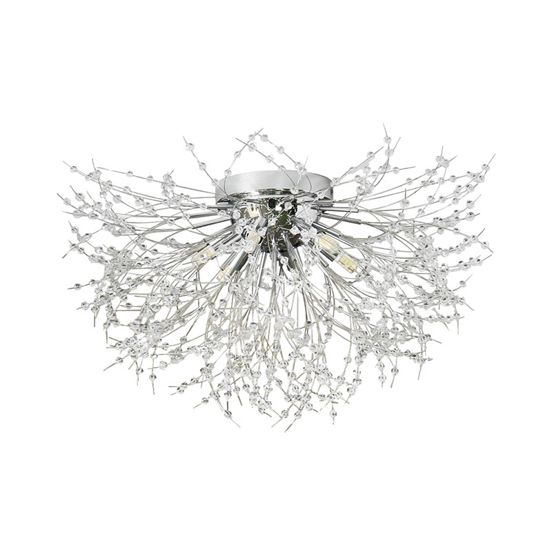 23.5"/27.5" W Radial Crystal Flush Mount Lamp Contemporary 6/8 Lights Bedroom Ceiling Mounted Fixture in Silver/Gold, Warm Light Clearhalo 'Ceiling Lights' 'Close To Ceiling Lights' 'Close to ceiling' 'Flush mount' Lighting' 265228