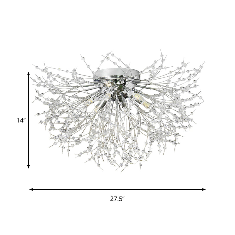 23.5"/27.5" W Radial Crystal Flush Mount Lamp Contemporary 6/8 Lights Bedroom Ceiling Mounted Fixture in Silver/Gold, Warm Light Clearhalo 'Ceiling Lights' 'Close To Ceiling Lights' 'Close to ceiling' 'Flush mount' Lighting' 265230