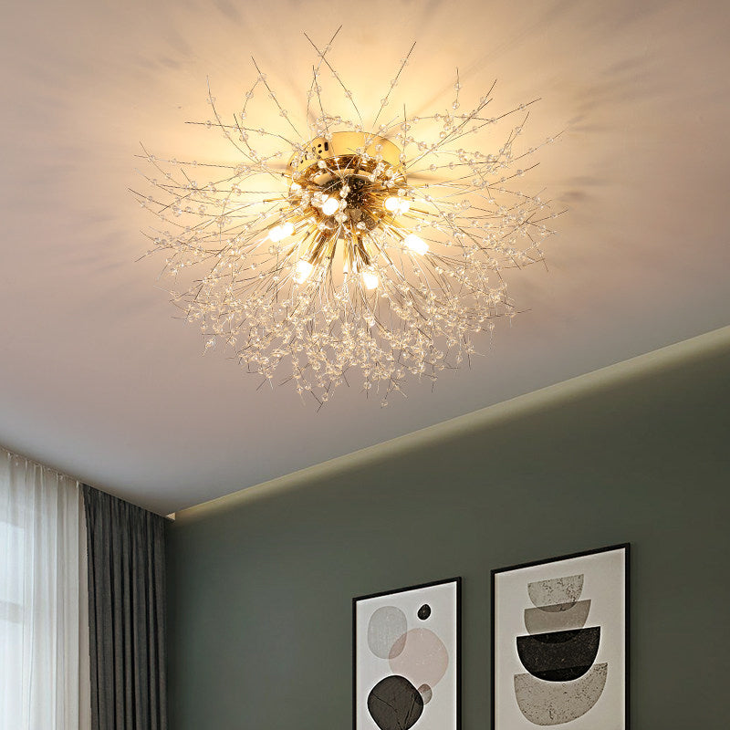 23.5"/27.5" W Radial Crystal Flush Mount Lamp Contemporary 6/8 Lights Bedroom Ceiling Mounted Fixture in Silver/Gold, Warm Light Gold Clearhalo 'Ceiling Lights' 'Close To Ceiling Lights' 'Close to ceiling' 'Flush mount' Lighting' 265232