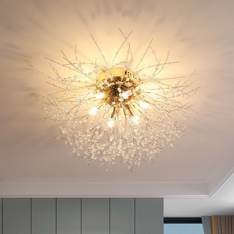 23.5"/27.5" W Radial Crystal Flush Mount Lamp Contemporary 6/8 Lights Bedroom Ceiling Mounted Fixture in Silver/Gold, Warm Light Clearhalo 'Ceiling Lights' 'Close To Ceiling Lights' 'Close to ceiling' 'Flush mount' Lighting' 265233