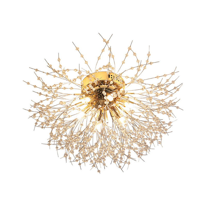 23.5"/27.5" W Radial Crystal Flush Mount Lamp Contemporary 6/8 Lights Bedroom Ceiling Mounted Fixture in Silver/Gold, Warm Light Clearhalo 'Ceiling Lights' 'Close To Ceiling Lights' 'Close to ceiling' 'Flush mount' Lighting' 265235