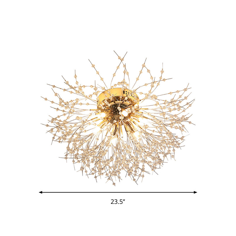23.5"/27.5" W Radial Crystal Flush Mount Lamp Contemporary 6/8 Lights Bedroom Ceiling Mounted Fixture in Silver/Gold, Warm Light Clearhalo 'Ceiling Lights' 'Close To Ceiling Lights' 'Close to ceiling' 'Flush mount' Lighting' 265236