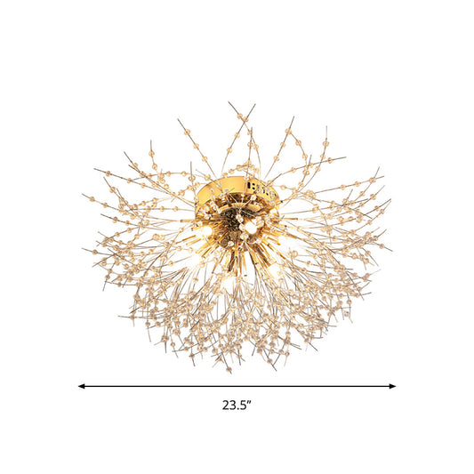 23.5"/27.5" W Radial Crystal Flush Mount Lamp Contemporary 6/8 Lights Bedroom Ceiling Mounted Fixture in Silver/Gold, Warm Light Clearhalo 'Ceiling Lights' 'Close To Ceiling Lights' 'Close to ceiling' 'Flush mount' Lighting' 265236