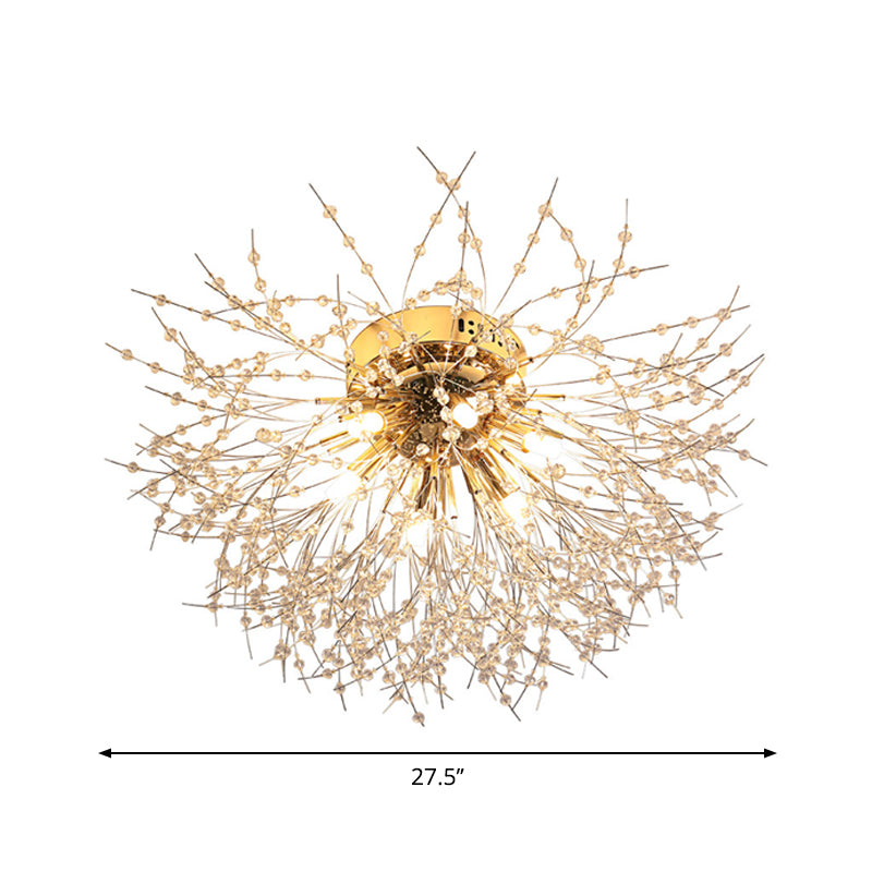 23.5"/27.5" W Radial Crystal Flush Mount Lamp Contemporary 6/8 Lights Bedroom Ceiling Mounted Fixture in Silver/Gold, Warm Light Clearhalo 'Ceiling Lights' 'Close To Ceiling Lights' 'Close to ceiling' 'Flush mount' Lighting' 265237