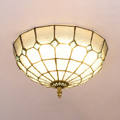 Bowl Ceiling Light Fixture Tiffany Stained Glass 2 Lights Flushmount Light in Beige/Clear/Blue for Bathroom Clear Clearhalo 'Ceiling Lights' 'Close To Ceiling Lights' 'Close to ceiling' 'Flush mount' Lighting' 26526