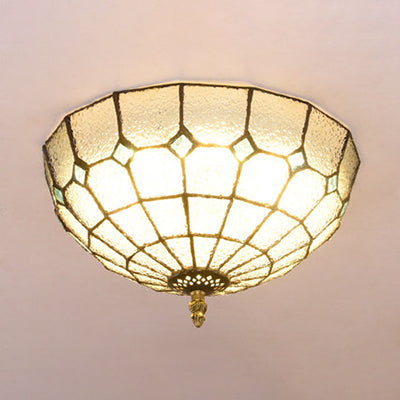 Bowl Ceiling Light Fixture Tiffany Stained Glass 2 Lights Flushmount Light in Beige/Clear/Blue for Bathroom Clearhalo 'Ceiling Lights' 'Close To Ceiling Lights' 'Close to ceiling' 'Flush mount' Lighting' 26526