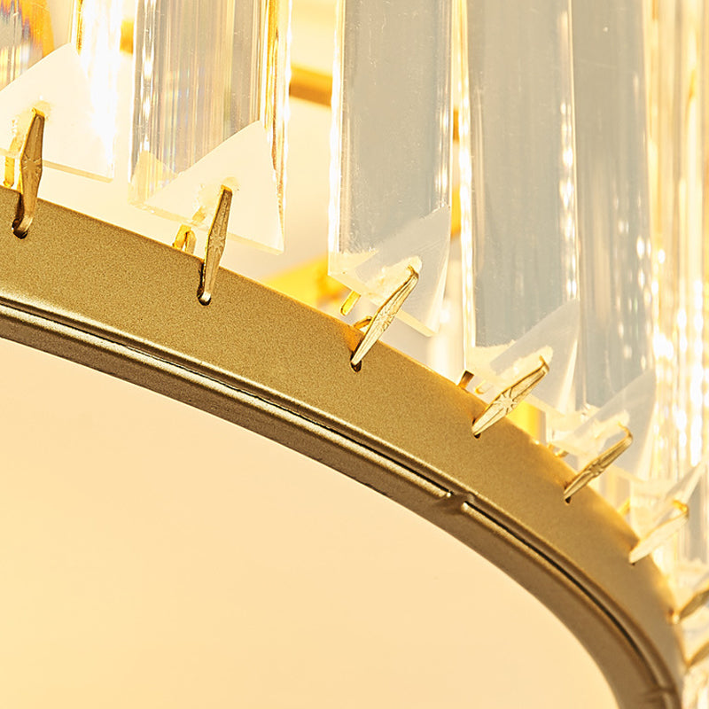 3/4/5 Lights Flush Light Contemporary Drum Crystal Ceiling Flush Mount in Gold for Bedroom, 12.5"/16.5"/20.5" W Clearhalo 'Ceiling Lights' 'Close To Ceiling Lights' 'Close to ceiling' 'Flush mount' Lighting' 265263