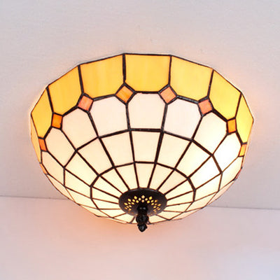 Bowl Ceiling Light Fixture Tiffany Stained Glass 2 Lights Flushmount Light in Beige/Clear/Blue for Bathroom Clearhalo 'Ceiling Lights' 'Close To Ceiling Lights' 'Close to ceiling' 'Flush mount' Lighting' 26527