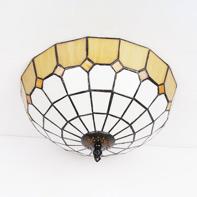 Bowl Ceiling Light Fixture Tiffany Stained Glass 2 Lights Flushmount Light in Beige/Clear/Blue for Bathroom Clearhalo 'Ceiling Lights' 'Close To Ceiling Lights' 'Close to ceiling' 'Flush mount' Lighting' 26528
