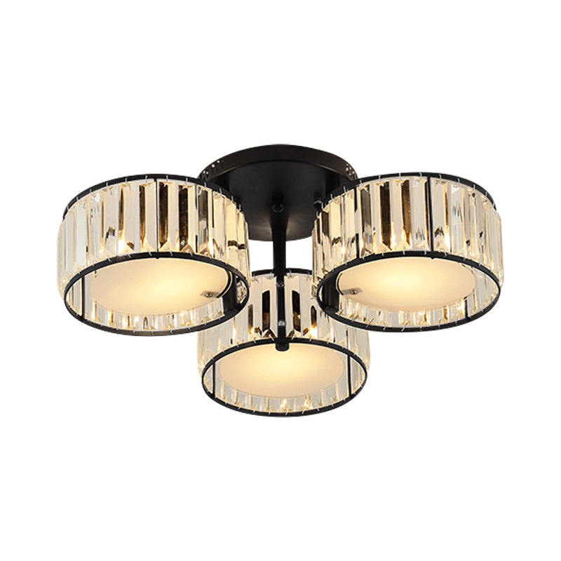 3/5/6 Lights Living Room Ceiling Light Fixture Modern Black Flush Mount with Drum Crystal Shade Clearhalo 'Ceiling Lights' 'Close To Ceiling Lights' 'Close to ceiling' 'Flush mount' Lighting' 265291