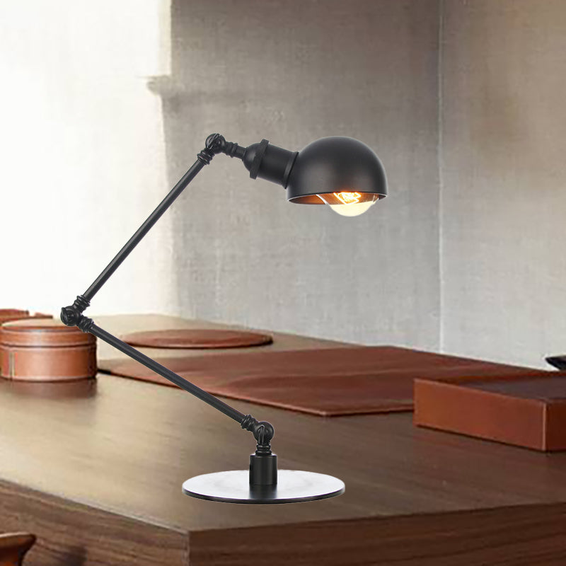 Black/Brass Domed Table Lighting Industrial Style 4"/8.5" Wide 1 Bulb Metallic Table Lamp with Adjustable Arm for Office Clearhalo 'Lamps' 'Table Lamps' Lighting' 265322