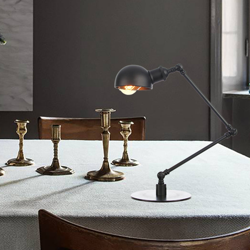 Black/Brass Domed Table Lighting Industrial Style 4"/8.5" Wide 1 Bulb Metallic Table Lamp with Adjustable Arm for Office Black 4" A Clearhalo 'Lamps' 'Table Lamps' Lighting' 265323