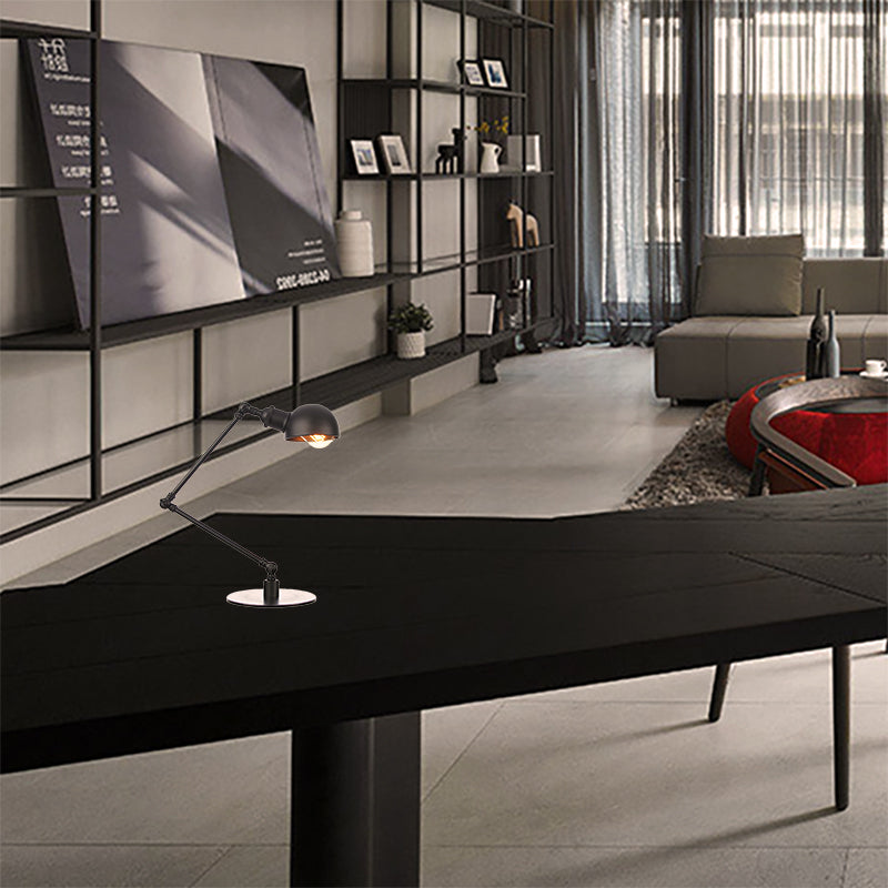 Black/Brass Domed Table Lighting Industrial Style 4"/8.5" Wide 1 Bulb Metallic Table Lamp with Adjustable Arm for Office Clearhalo 'Lamps' 'Table Lamps' Lighting' 265324