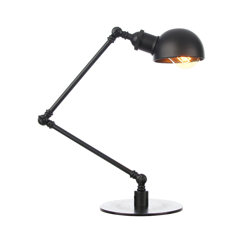 Black/Brass Domed Table Lighting Industrial Style 4"/8.5" Wide 1 Bulb Metallic Table Lamp with Adjustable Arm for Office Clearhalo 'Lamps' 'Table Lamps' Lighting' 265325