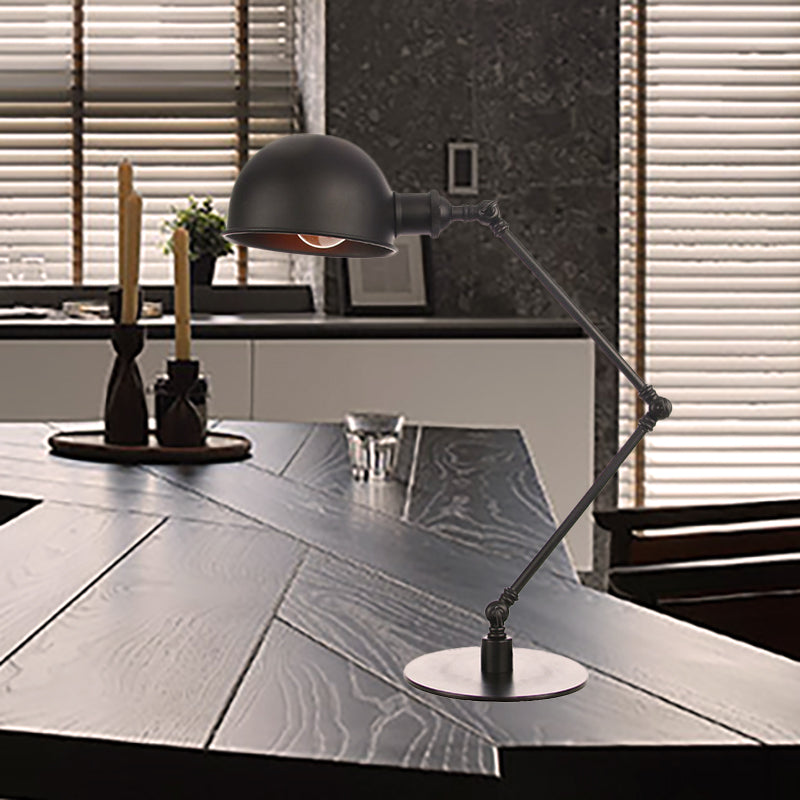 Black/Brass Domed Table Lighting Industrial Style 4"/8.5" Wide 1 Bulb Metallic Table Lamp with Adjustable Arm for Office Black 8.5" A Clearhalo 'Lamps' 'Table Lamps' Lighting' 265327