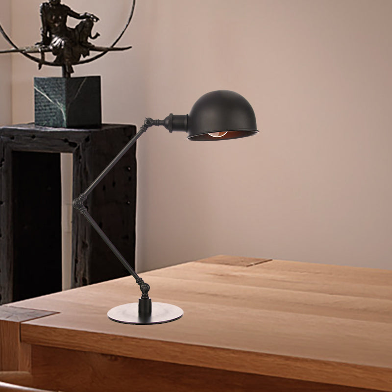 Black/Brass Domed Table Lighting Industrial Style 4"/8.5" Wide 1 Bulb Metallic Table Lamp with Adjustable Arm for Office Clearhalo 'Lamps' 'Table Lamps' Lighting' 265328