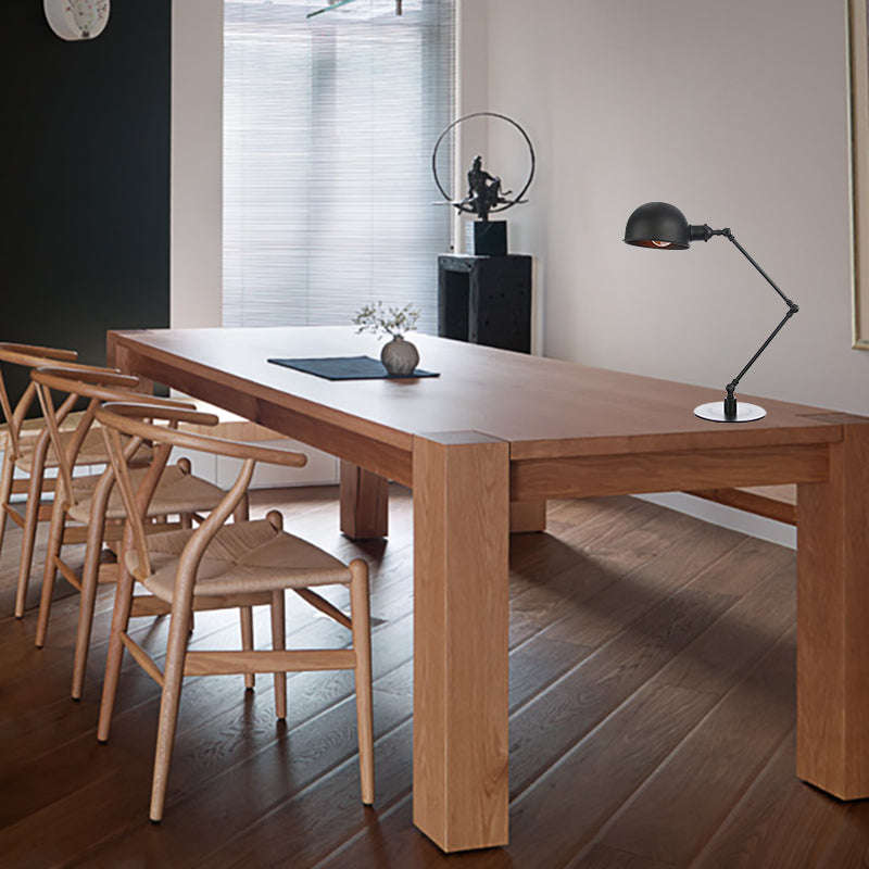 Black/Brass Domed Table Lighting Industrial Style 4"/8.5" Wide 1 Bulb Metallic Table Lamp with Adjustable Arm for Office Clearhalo 'Lamps' 'Table Lamps' Lighting' 265329