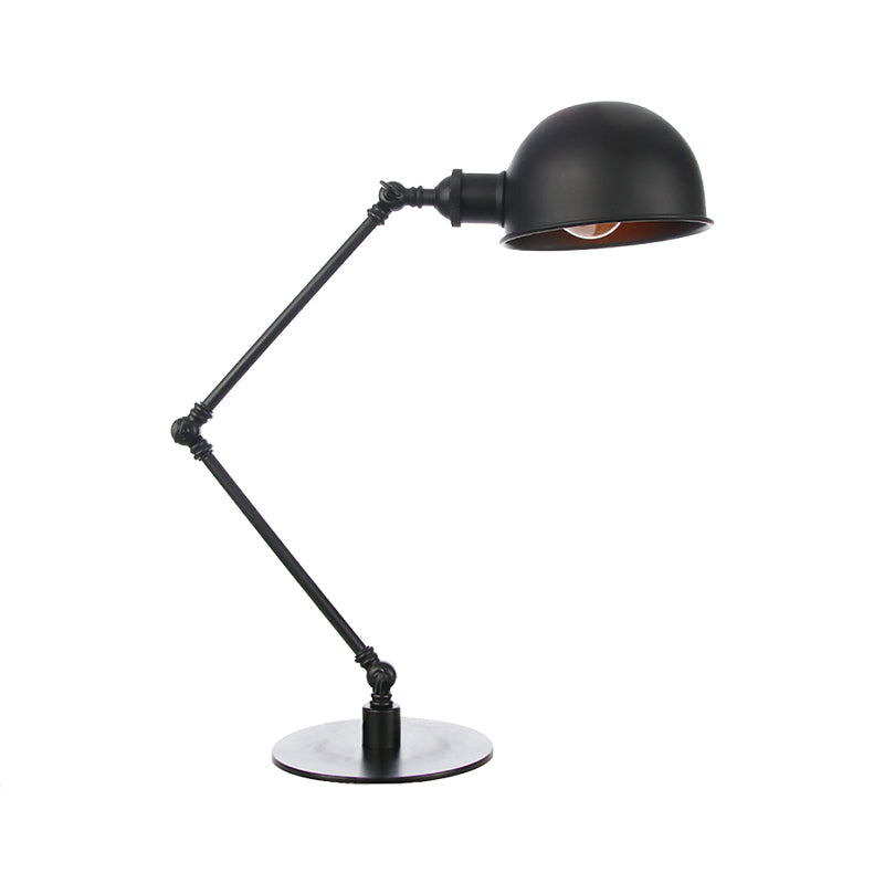 Black/Brass Domed Table Lighting Industrial Style 4"/8.5" Wide 1 Bulb Metallic Table Lamp with Adjustable Arm for Office Clearhalo 'Lamps' 'Table Lamps' Lighting' 265330