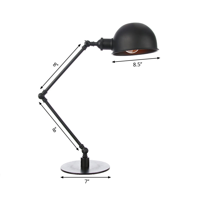 Black/Brass Domed Table Lighting Industrial Style 4"/8.5" Wide 1 Bulb Metallic Table Lamp with Adjustable Arm for Office Clearhalo 'Lamps' 'Table Lamps' Lighting' 265331