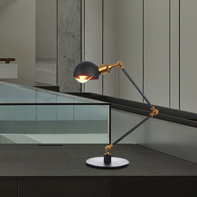 Black/Brass Domed Table Lighting Industrial Style 4"/8.5" Wide 1 Bulb Metallic Table Lamp with Adjustable Arm for Office Clearhalo 'Lamps' 'Table Lamps' Lighting' 265333