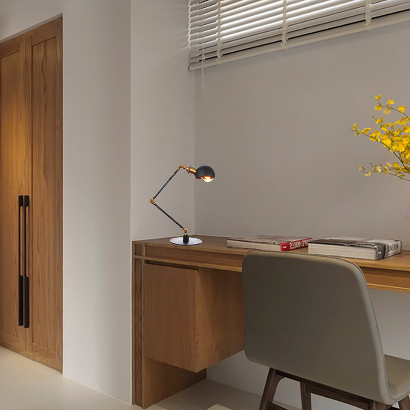 Black/Brass Domed Table Lighting Industrial Style 4"/8.5" Wide 1 Bulb Metallic Table Lamp with Adjustable Arm for Office Clearhalo 'Lamps' 'Table Lamps' Lighting' 265334