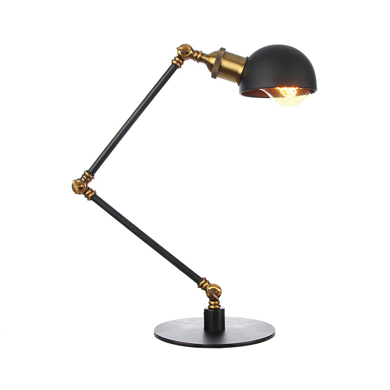 Black/Brass Domed Table Lighting Industrial Style 4"/8.5" Wide 1 Bulb Metallic Table Lamp with Adjustable Arm for Office Clearhalo 'Lamps' 'Table Lamps' Lighting' 265335