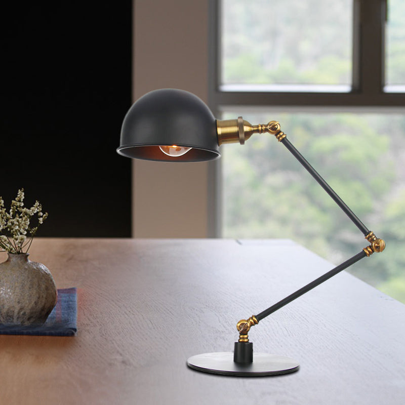 Black/Brass Domed Table Lighting Industrial Style 4"/8.5" Wide 1 Bulb Metallic Table Lamp with Adjustable Arm for Office Brass 8.5" A Clearhalo 'Lamps' 'Table Lamps' Lighting' 265337
