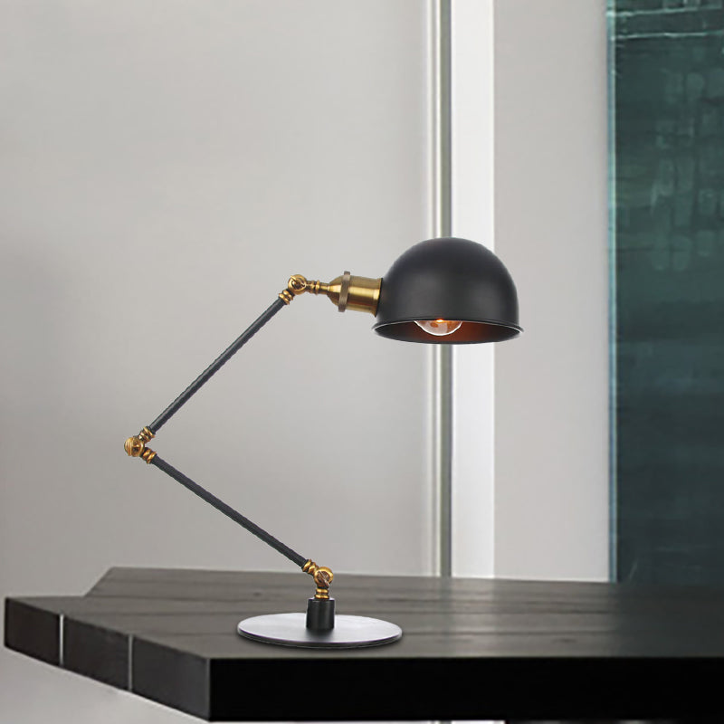 Black/Brass Domed Table Lighting Industrial Style 4"/8.5" Wide 1 Bulb Metallic Table Lamp with Adjustable Arm for Office Clearhalo 'Lamps' 'Table Lamps' Lighting' 265338