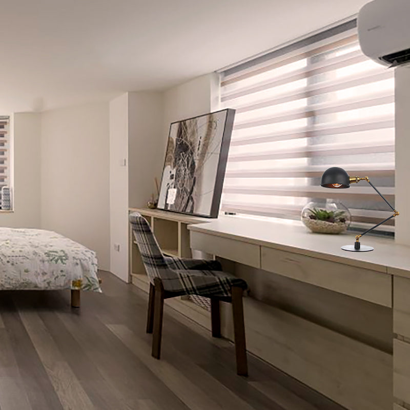 Black/Brass Domed Table Lighting Industrial Style 4"/8.5" Wide 1 Bulb Metallic Table Lamp with Adjustable Arm for Office Clearhalo 'Lamps' 'Table Lamps' Lighting' 265339