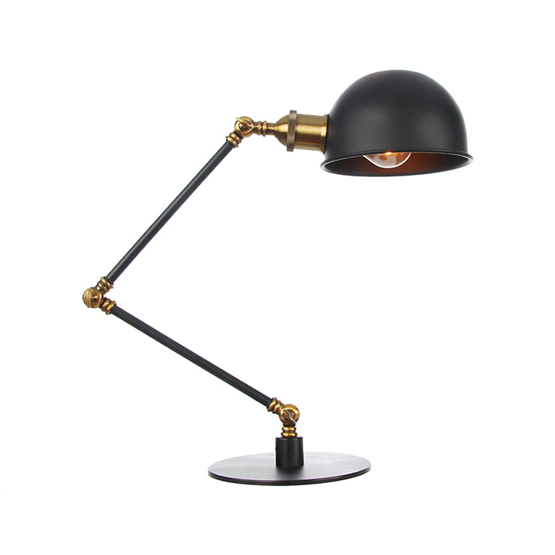 Black/Brass Domed Table Lighting Industrial Style 4"/8.5" Wide 1 Bulb Metallic Table Lamp with Adjustable Arm for Office Clearhalo 'Lamps' 'Table Lamps' Lighting' 265340