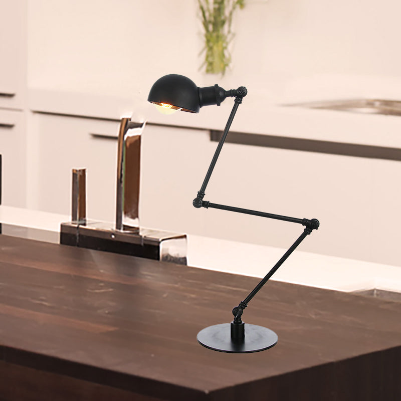 Black/Brass Domed Table Lighting Industrial Style 4"/8.5" Wide 1 Bulb Metallic Table Lamp with Adjustable Arm for Office Black 4" B Clearhalo 'Lamps' 'Table Lamps' Lighting' 265342