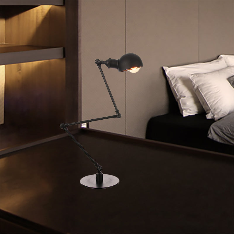 Black/Brass Domed Table Lighting Industrial Style 4"/8.5" Wide 1 Bulb Metallic Table Lamp with Adjustable Arm for Office Clearhalo 'Lamps' 'Table Lamps' Lighting' 265343